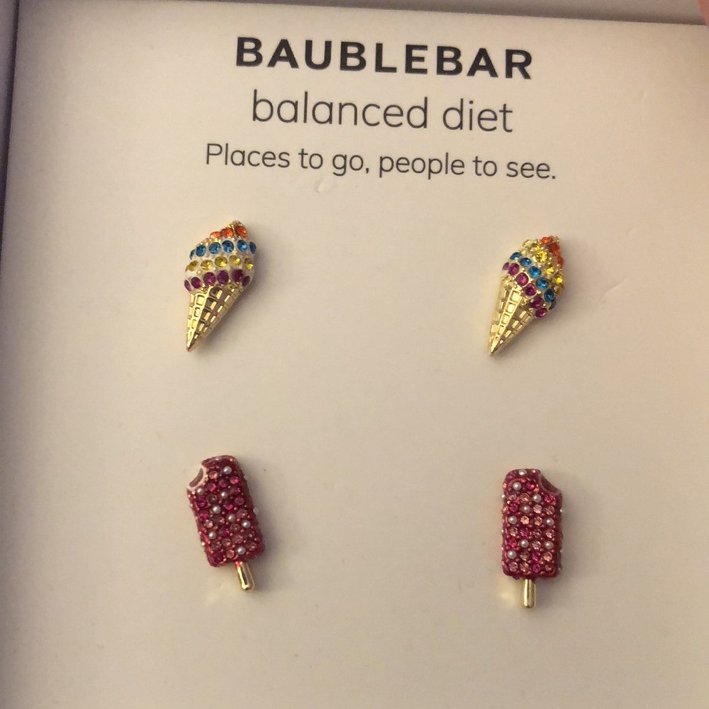 Baublebar Balanced Diet Ice Cream Cone & Popsicle Stud Earring Set NIB